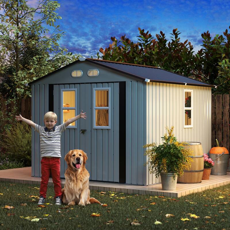Outdoor Storage Shed, 8x8 protective film, four daylight Windows Lockable Doors,A practical and thoughtful gift