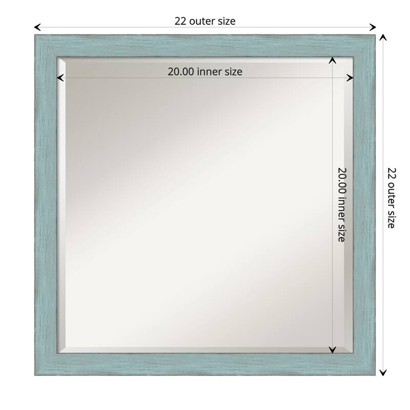 Beveled Wood Wall Mirror - Sky Blue Rustic Frame - Outer Size: 22 x 22 in