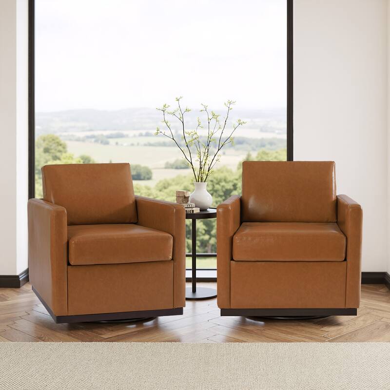 Cozy Swivel Armchair 360°Rotating Base Accent Chair Set of 2