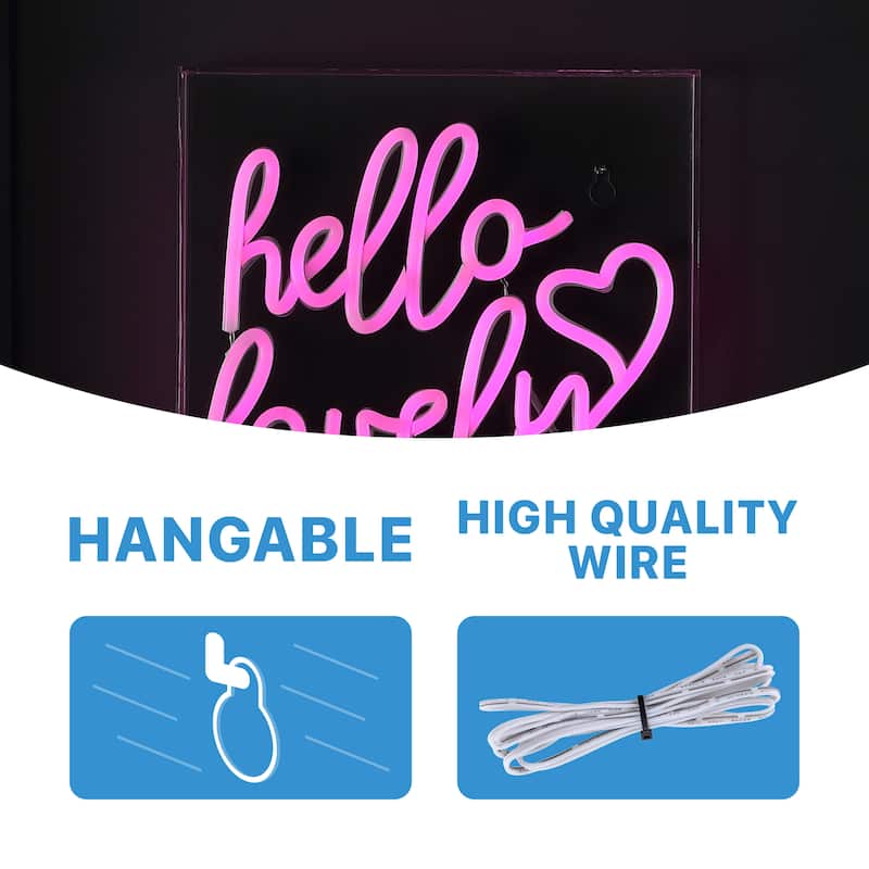 Hello Lovely 10" Square Contemporary Glam Acrylic Box USB Operated LED Neon Light, Pink by JONATHAN Y