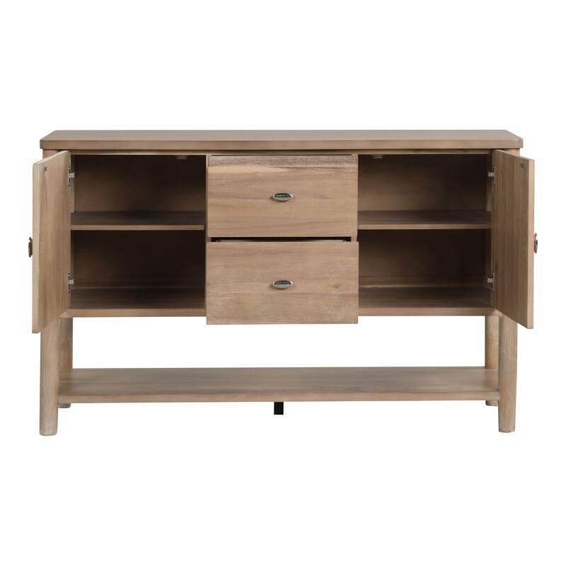 Furniture of America Neme Natural Wood 2-Drawer Dining Server with Open Shelf