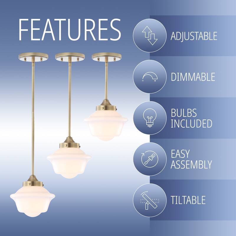 Cleo Adjustable Drop Metal/Glass LED Pendant, by JONATHAN Y