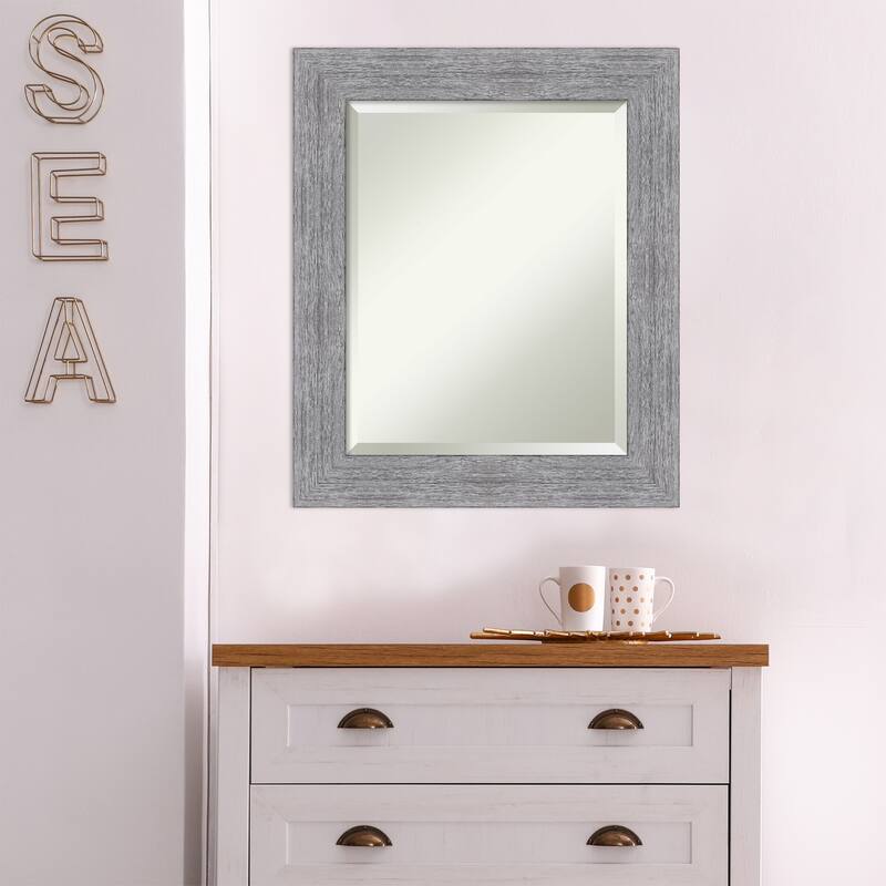 Beveled Bathroom Wall Mirror - Bark Rustic Char Frame