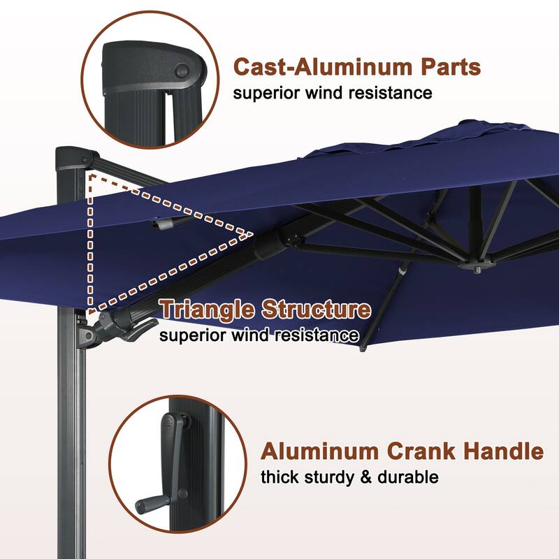 10FT Patio Square Cantilever Market Umbrella with Bluetooth Lights
