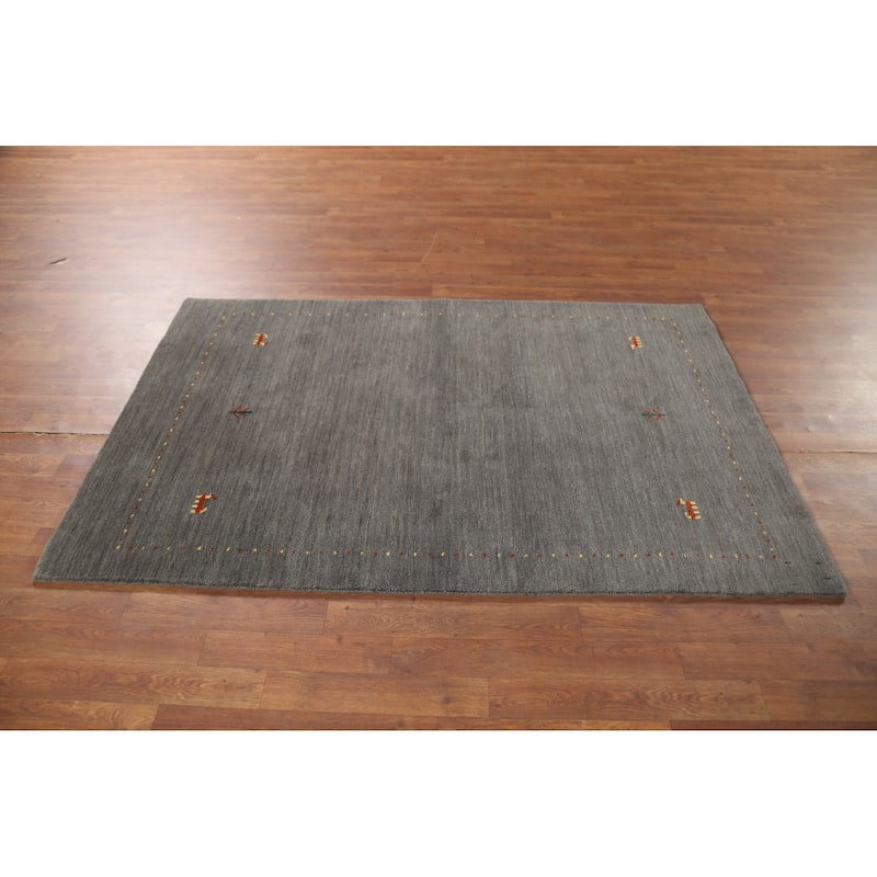 Tribal Gray Gabbeh Indian Area Rug Handmade Wool Carpet - 3'11"x 6'1"