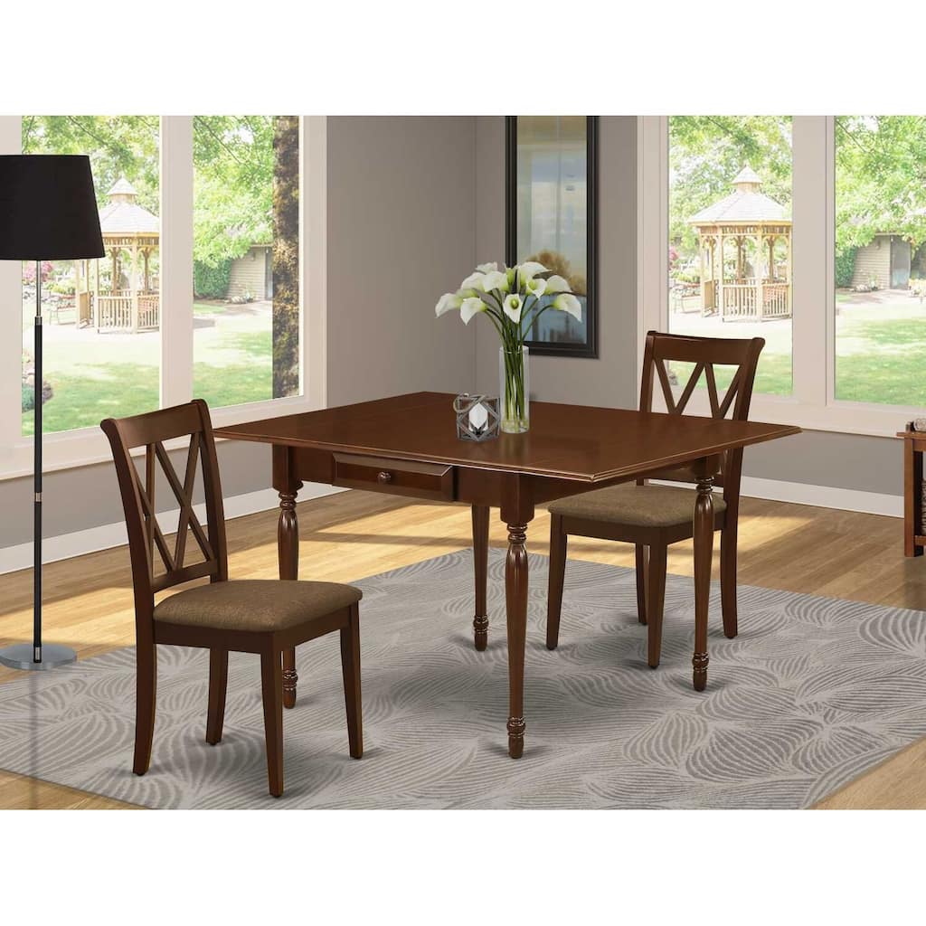 HomeStock 3-Piece Mahogany Finish Solid Wood Top With Dropleaf Dining Table Set