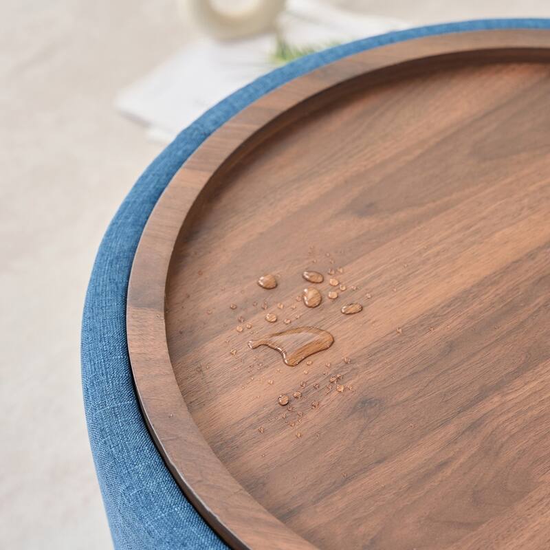 22.75" Linen Upholstered Round Nesting Storage Ottoman