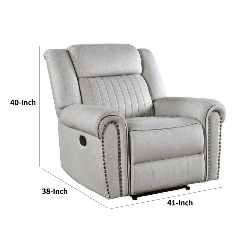 Ben Manual Reclining Chair, 41 Inch, Gray Microfiber, Nailhead Trims