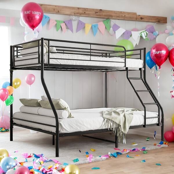 slide 2 of 9, Twin-Over-Full Bunk Bed,Enhanced Upper-Level Guardrail for Home Black