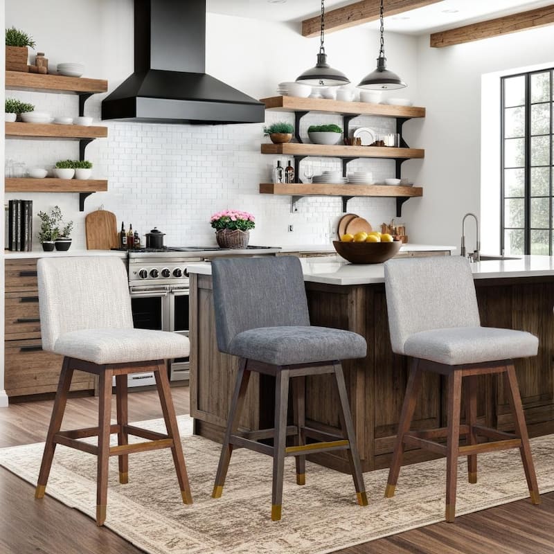 Basila Swivel Bar Stool, Upholstered Counter Height Chair with Solid Wood Frame