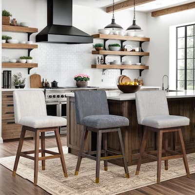 Basila Swivel Bar Stool, Upholstered Counter Height Chair with Solid Wood Frame