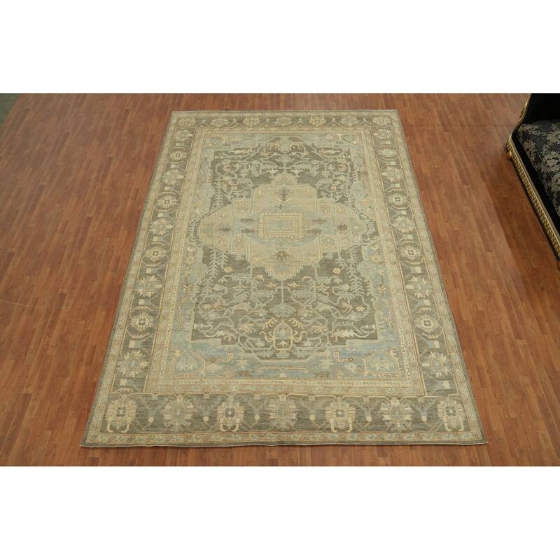 Vegetable Dye Wool Oushak Turkish Large Rug, Floral Geometric Carpet - 14' 3'' X 10' 0''