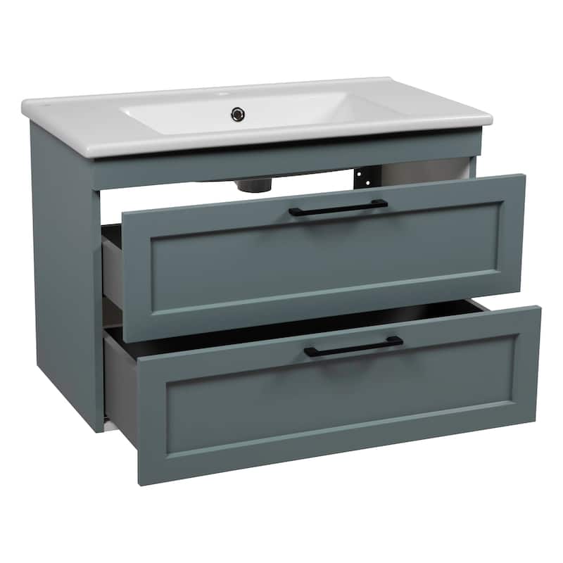 Modern Wall-Mounted Bathroom Vanity with Washbasin Palm Beach Green Matte Non-Toxic MDF-26"-Diamond 40"