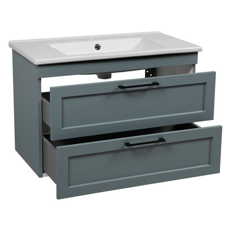 Modern Wall-Mounted Bathroom Vanity with Washbasin Palm Beach Green Matte Non-Toxic MDF-26"-Simple 32"