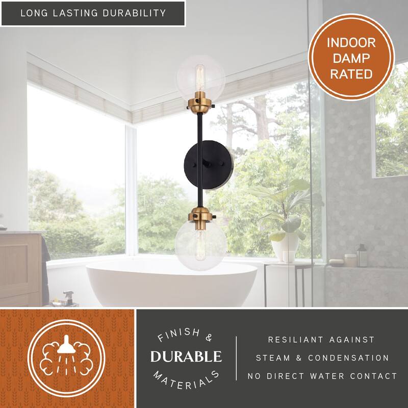 Orbit Oil Rubbed Bronze and Brass Industrial MCM Wall Light Clear Glass Globe