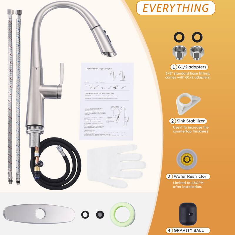 WOWOW 17.7 in. Single Handle Pull Down Sprayer Kitchen Faucet