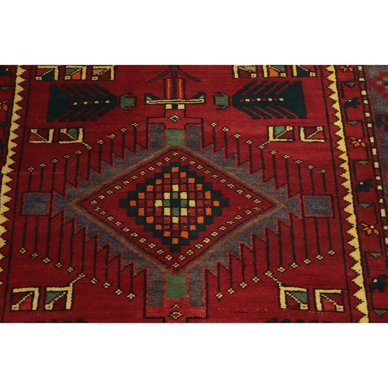 Hand Knotted Oriental 100% Wool Carpet Traditional Tribal Red Heriz Runner Rug - 10' 1'' X 3' 8''