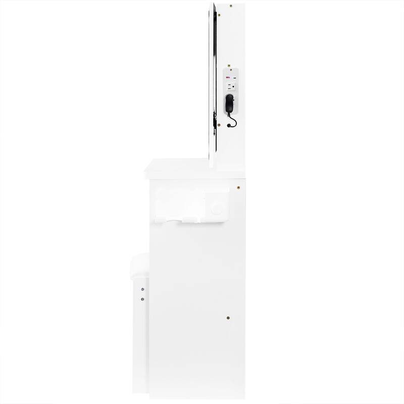Makeup Vanity Desk with Slidding LED Lighted Mirror, Power Outlet & Hair Dryer Bracket, Small Dressing Table Set with Stool