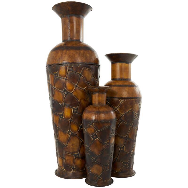 Hammered Iron Metal Rustic Traditional Floor Vase Set (3)