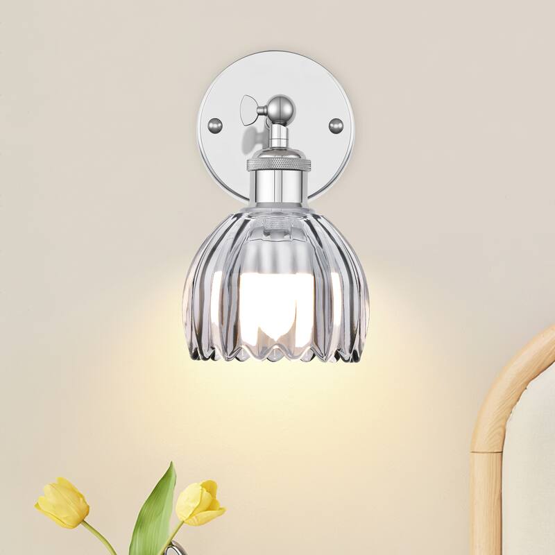 Adjustable Vintage Wall Sconce with Amber Tulip Glass Brass Fixture with Switch Ideal for Bedroom Hallway or Entry