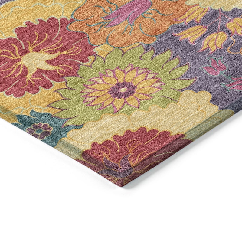Machine Washable Indoor/ Outdoor Modern Floral Chantille Rug