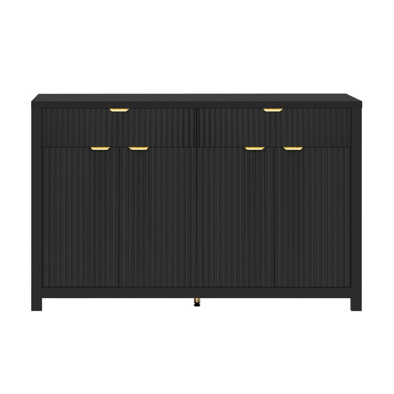 Wave-Pattern Sideboard Storage Cabinet with 2 Drawers & Adjustable Shelves, 4 Doors Buffet Cabinet Console Table for Living Room