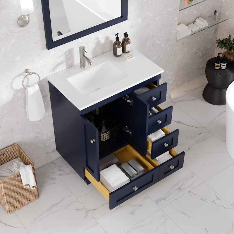 Eviva Happy 28"W Bath Vanity with Carrara Quartz Top