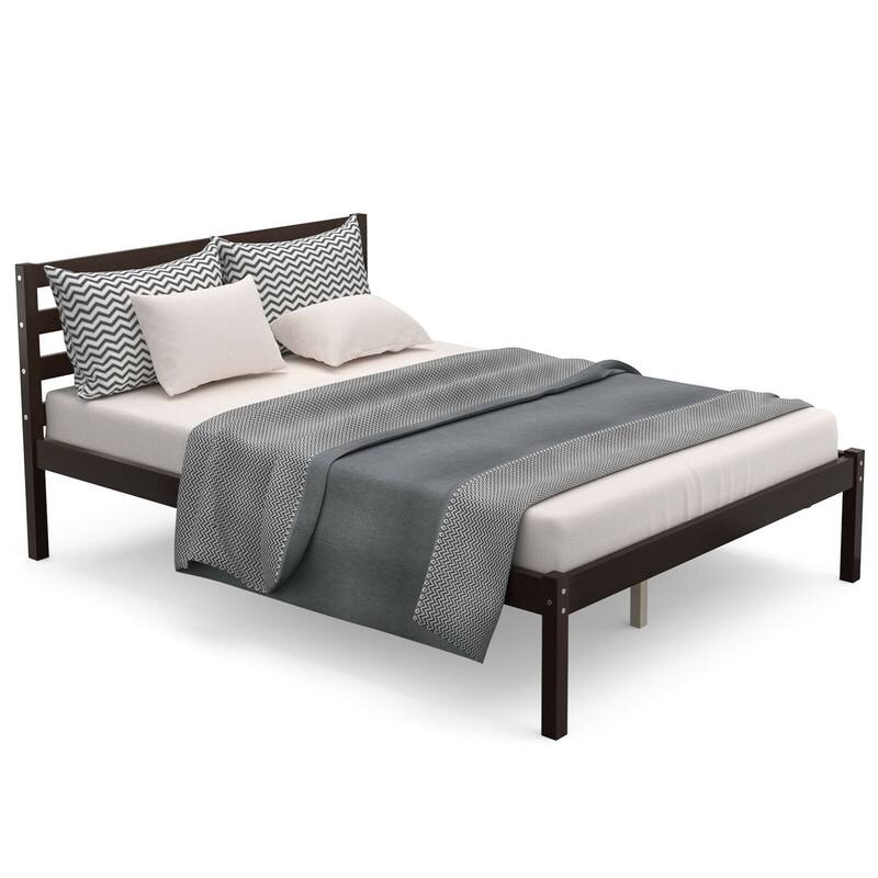 Gymax Full Wood Platform Bed Frame Headboard Slat Support Mattress