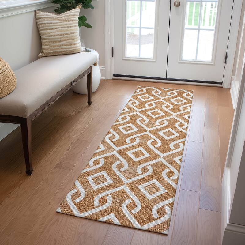 Machine Washable Indoor/ Outdoor Chantille Modern Trellis Rug - Paprika - 2'3" x 7'6"
