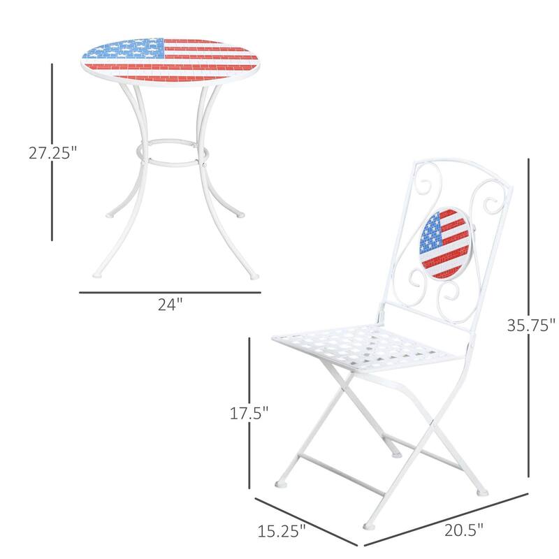 3-Piece American Mosaic Outdoor Bistro Set, Folding Metal Frame