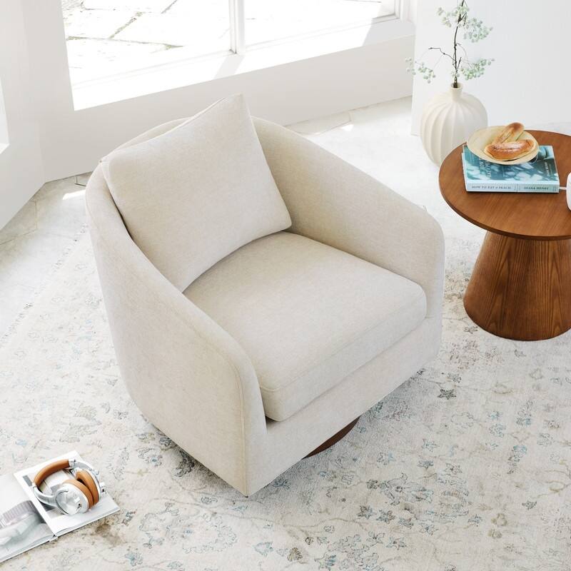 Spruce & Spring Classic Swivel Club Accent Chair with Back Cushion & Solid Wood Frame