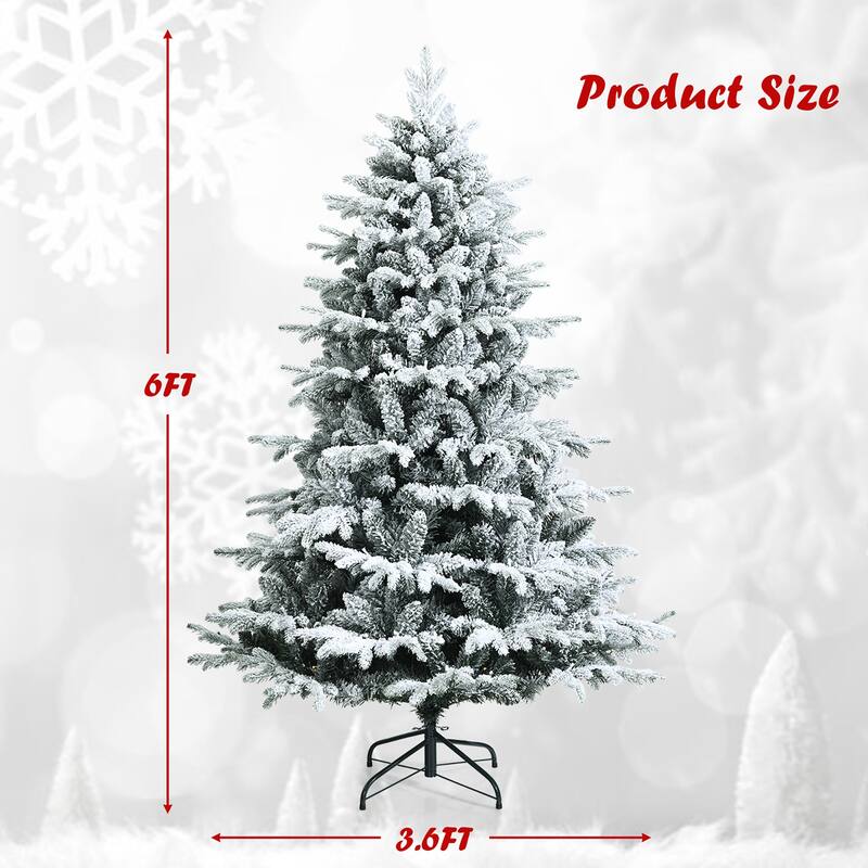 Gymax 4.5/6/7ft Snow Flocked Decoration Christmas Tree w/LED Lights &