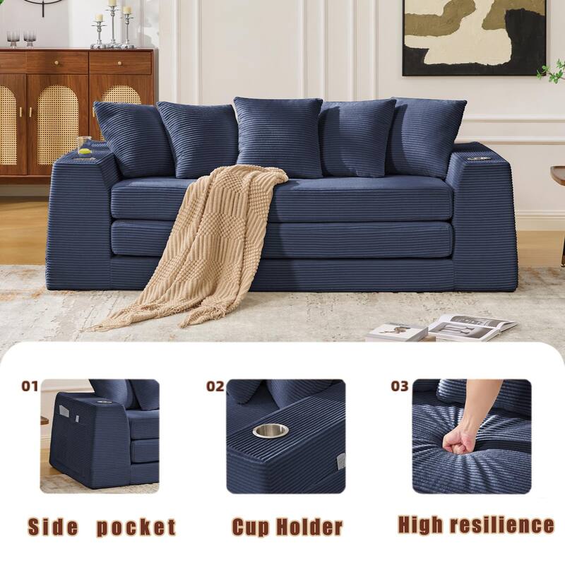 2 in 1 Convertible Sofa Bed, Sleeper Sofa with Storage Pockets, Pull Out Loveseat Couch with Two Cup Holders
