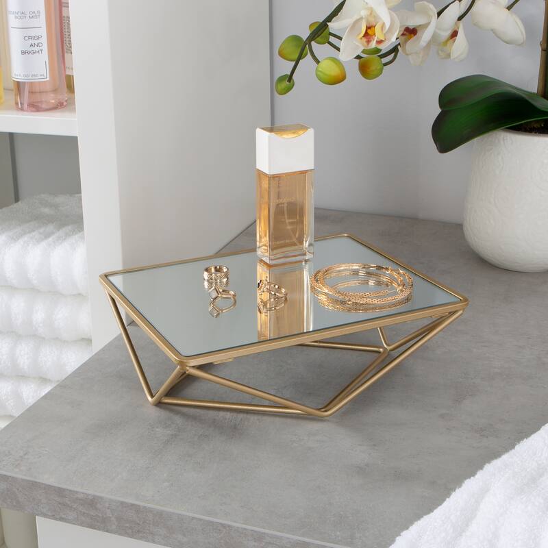 Home Details Geometric Design Vanity Mirror in Gold - 9.4"x 7.4"x 3"