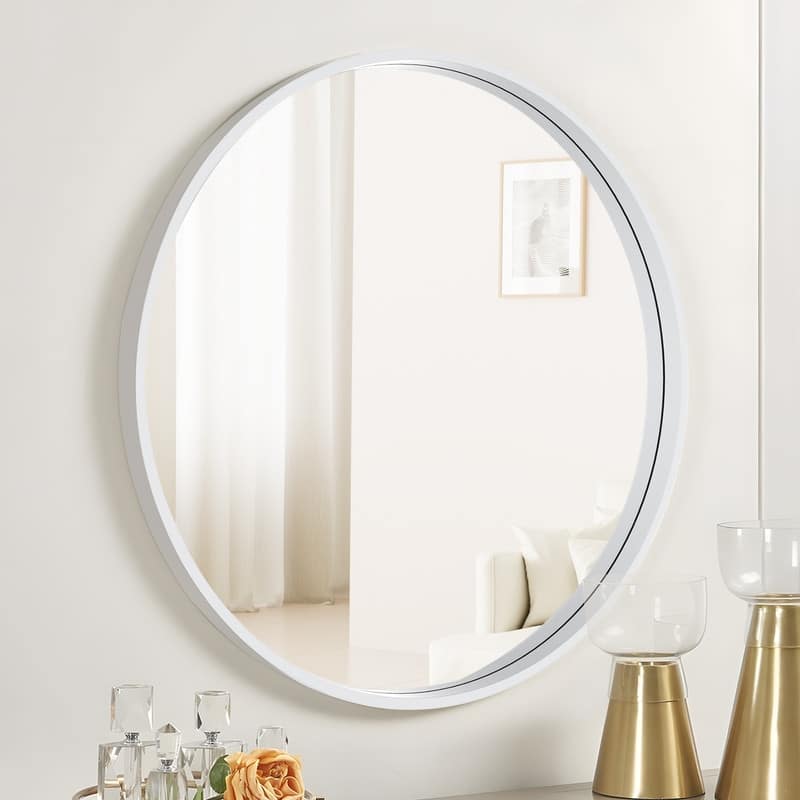 Multi-size Round Wooden Frame Mirror - White