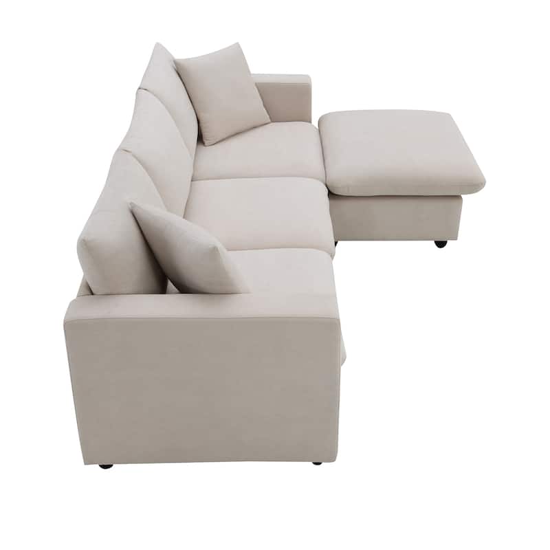 101" L-Shaped Polyester Sectional Sofa with 4-Seat Cloud Couch and Movable Ottoman & Pocket Spring Cushions (300lb Capacity)