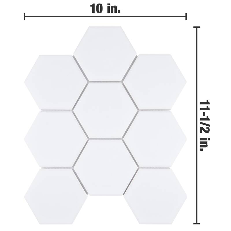 Merola Tile Metro Super Hex Series Matte White 10" x 11-1/2" Porcelain Mosaic Tile