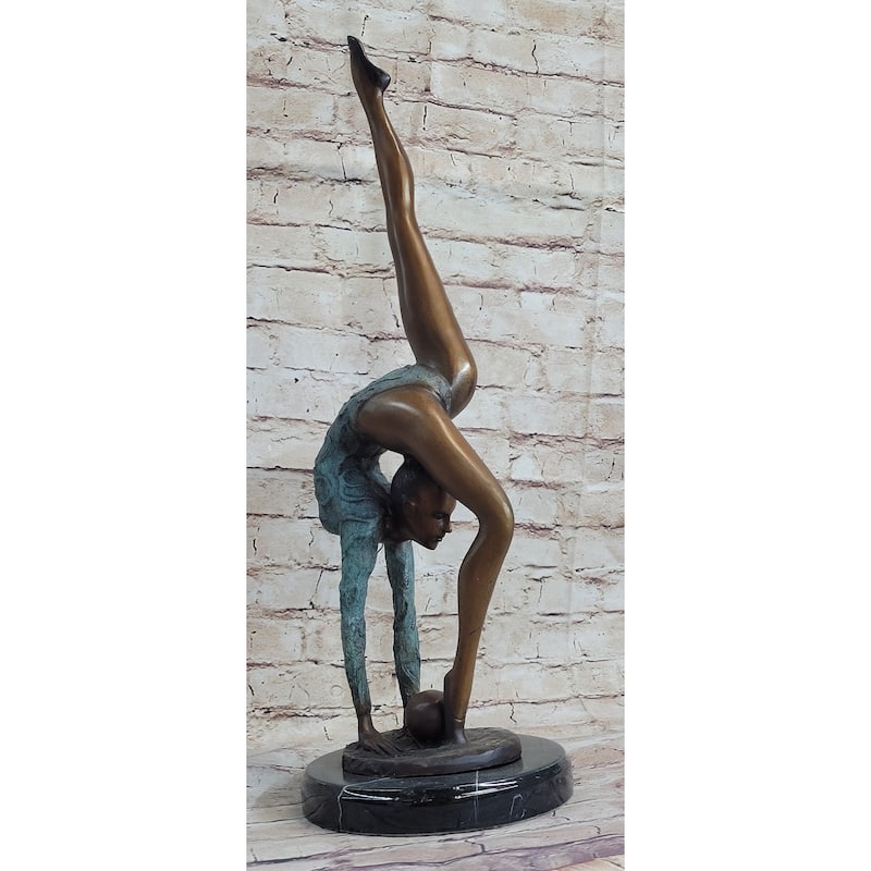 Acrobat Gymnast Contortionist Girl Bronze Sculpture Statue Figure Signed Original On Marble Base