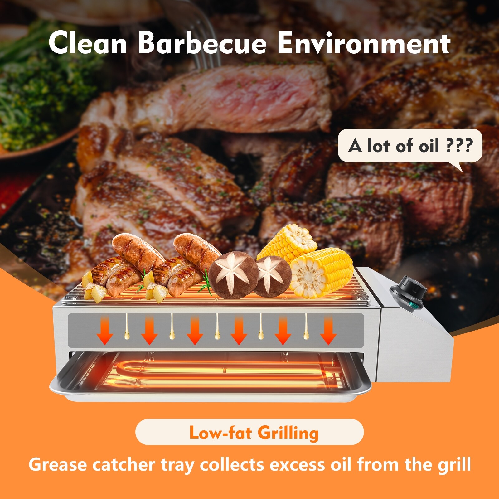 CUSIMAX Smokeless Grill Indoor Grill Electric Grill 1800W