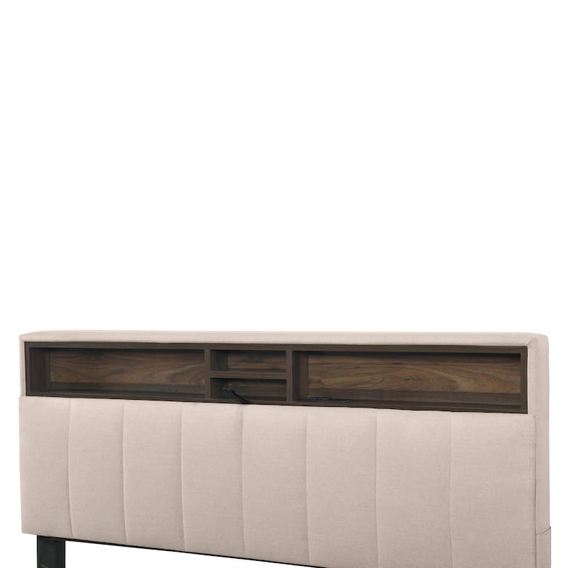 Full Size Upholstered Platform Bed with Storage Headboard,Twin XL Size Trundle and 2 drawers