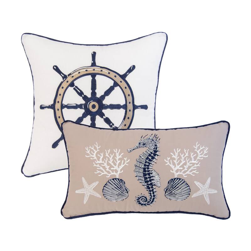 Donna Sharp Checkerboard Indigo (Nautical) 2PC Cotton Decorative Pillow Set - Accent - Specialty