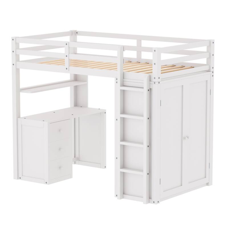 Twin size Loft Bed with Drawers,Desk,and Wardrobe