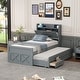 preview thumbnail 2 of 10, Twin Size Bed Frame, Storage Headboard, Outlets,Trundle,3 Drawers,Gray
