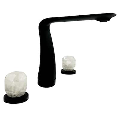 Modern Widespread 3 Hole, 2-handle Bathroom Faucet with White Rock Crystal Handles