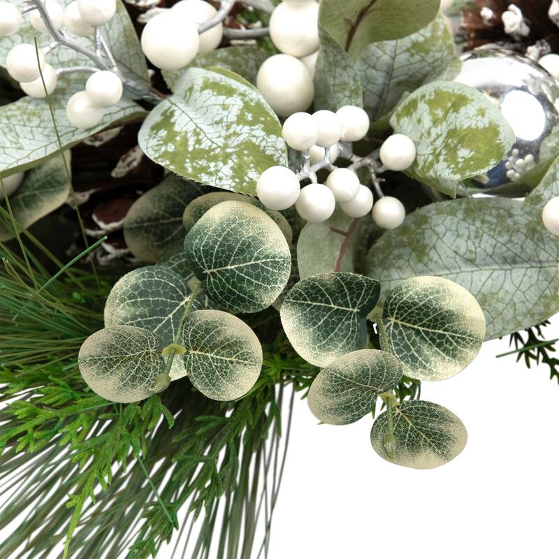 Mixed Pine with Pinecones and Ornaments Artificial Christmas Wreath - 28" - Unlit