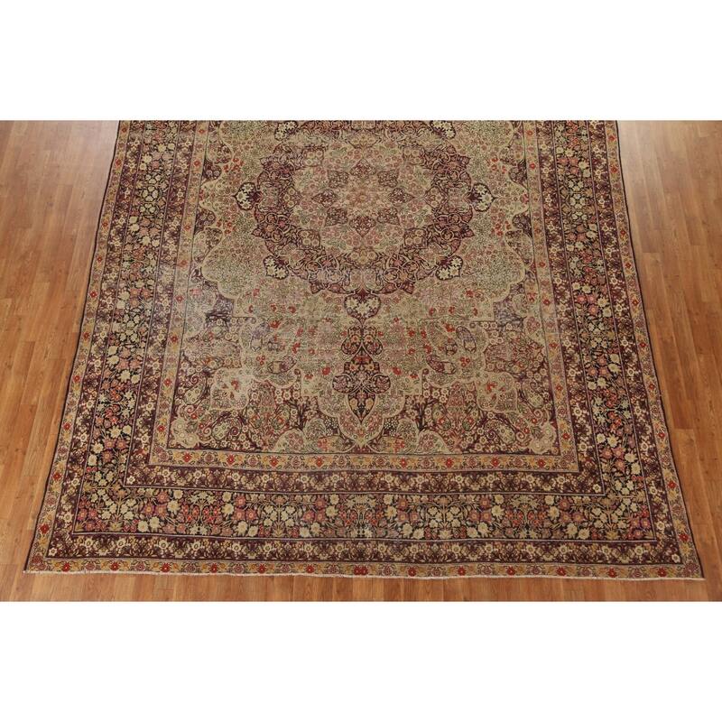 Pre-1900 Antique Kerman Lavar Persian Area Rug Handmade Wool Carpet - 9'2" x 13'5"