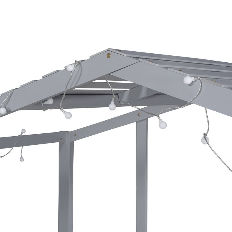 Loft Bed with Ladder and Slide, House Bed with Blackboard and Light Strip on the Roof