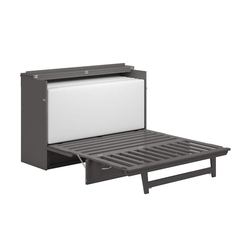 Northfield Queen Murphy Bed Chest with 6" Mattress, Storage Drawer & Built-In Charger in Grey