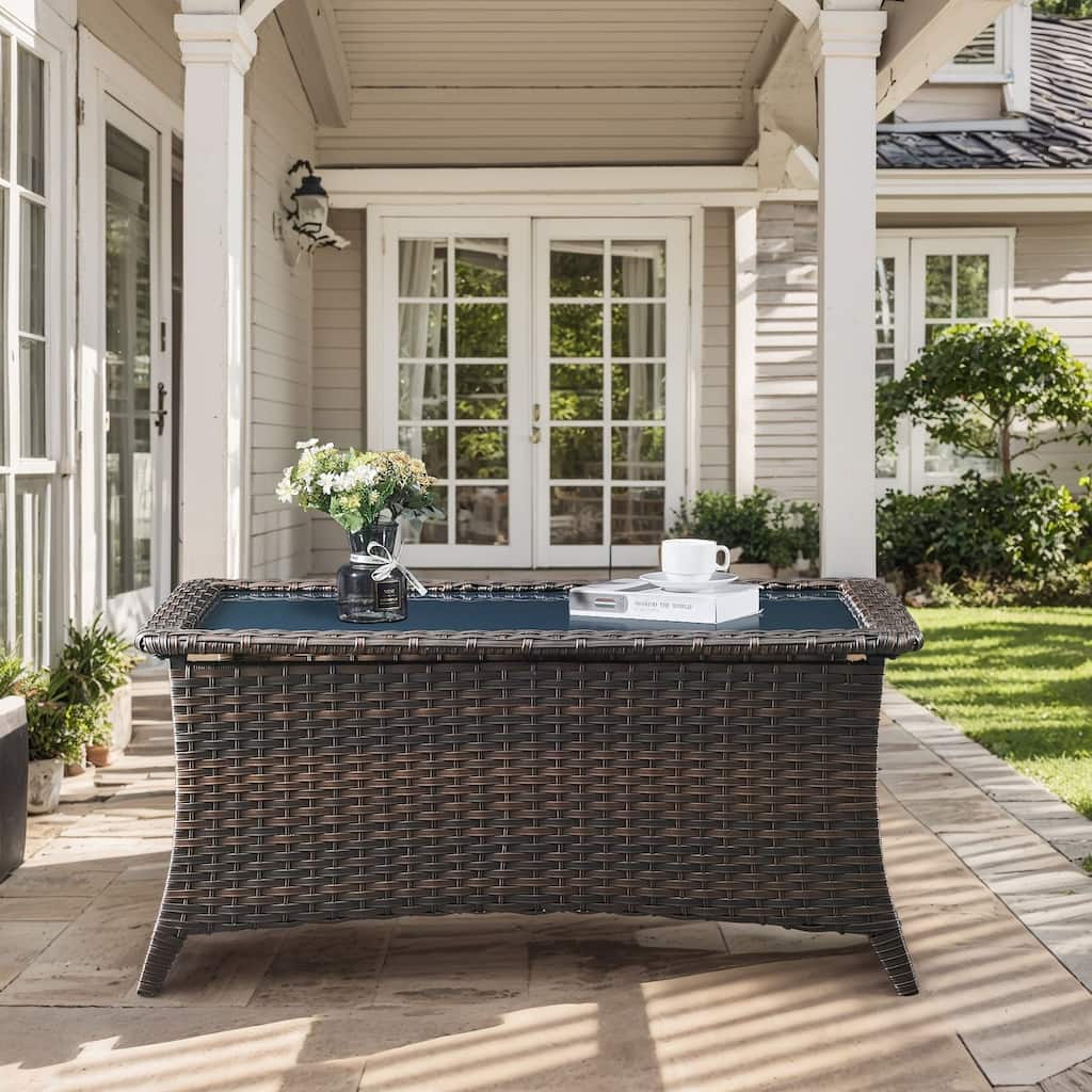 Outdoor Coffee Table with Storage Shelf - Brown