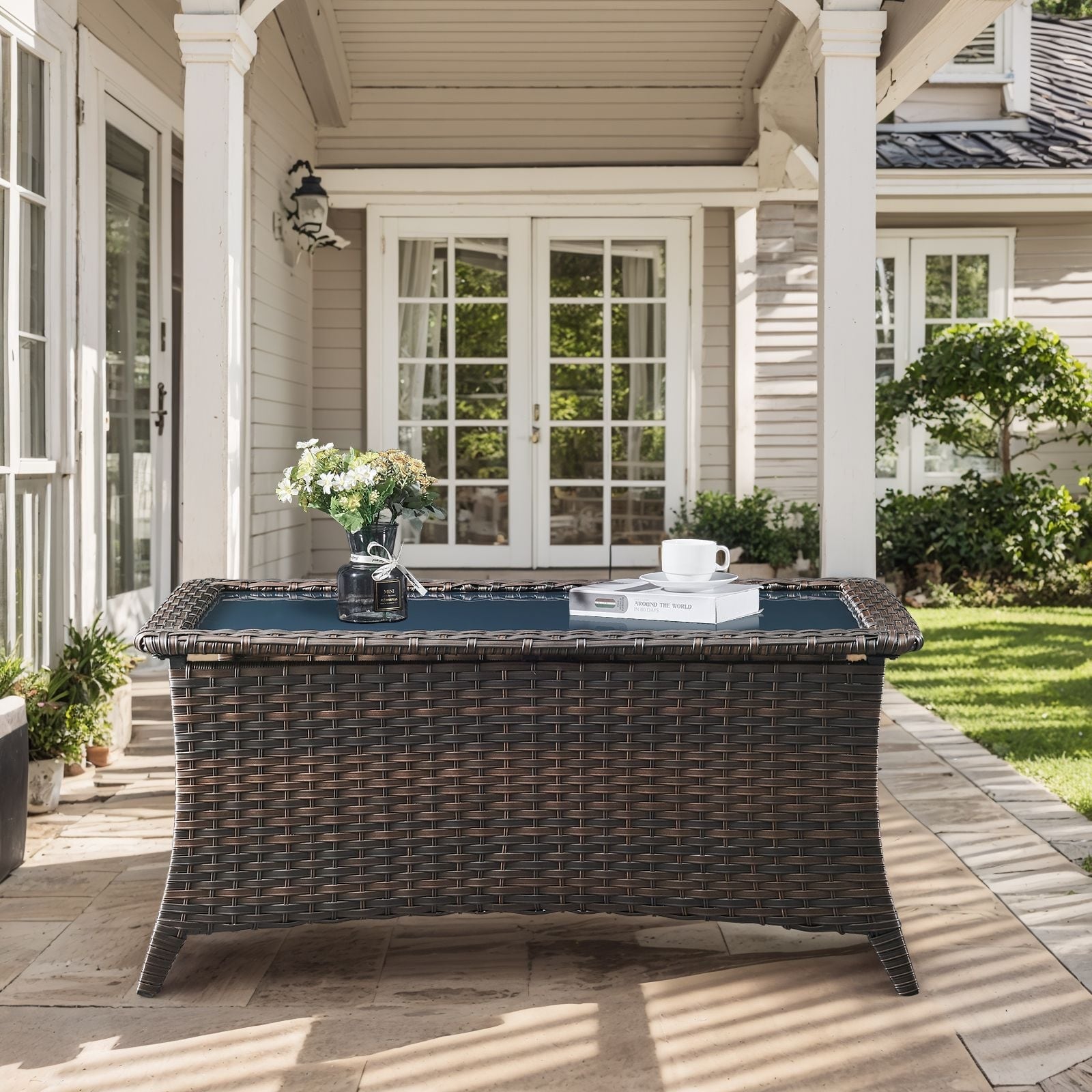 Outdoor Coffee Table with Storage Shelf - Brown